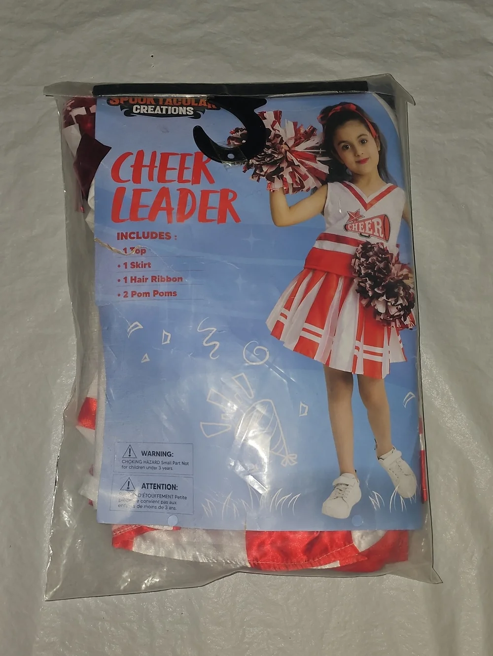 Cheer Leader Kids Costume - Red and White with Pom Poms Girls Medium 8-10 New